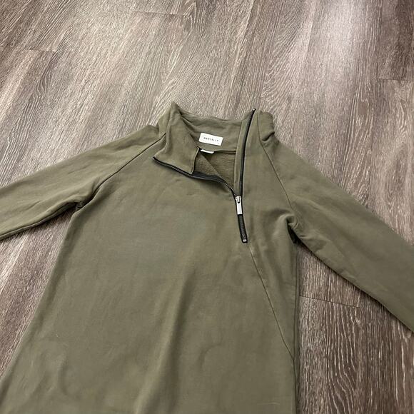 Marcella NYC Alani Olive Sweatshirt Dress Small Funnel Neck Zip Pullover Mini - Picture 7 of 16